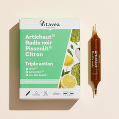 Artichaut Radis noir Pissenlit Citron VITAVEA Bien-être aide à maintenir le fonctionnement digestif et le confort intestinal ; supporter la détoxification ; contribuer au bien-être du foie et contribuer à la fonction d'élimination des reins.