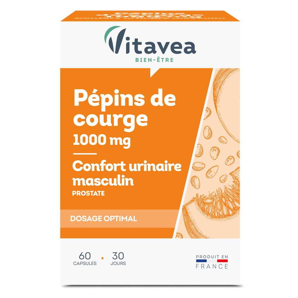 Pépin de courge 1000mg VITAVEA Bien-être, un complément alimentaire en capsules pour une cure de 30 jours.