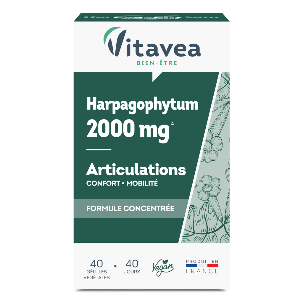 Harpagophytum 2000mg VITAVEA Bien-être, un complément alimentaire en gélules pour une cure de 40 jours.