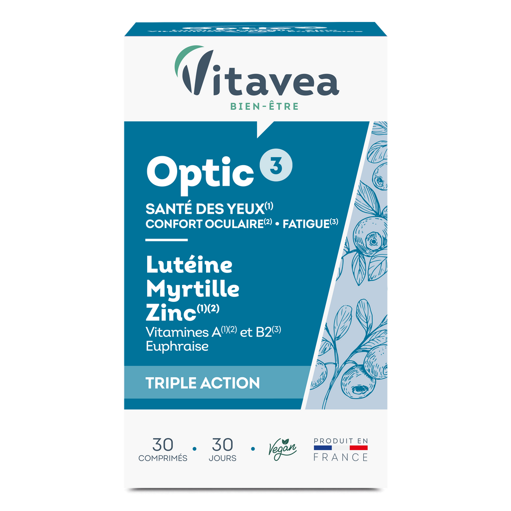 Optic 3 VITAVEA Bien-être, un complément alimentaire en comprimés à avaler pour une cure de 30 jours.