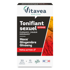 Tonifiant Sexuel Intense VITAVEA Bien-être, un complément alimentaire en gélules pour une cure de 15 jours.