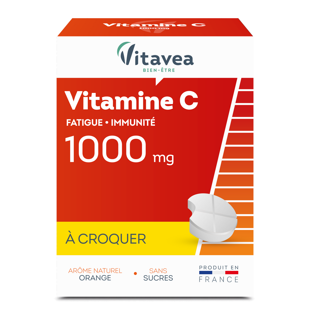 Vitamine C 1000 à croquer VITAVEA Bien-être, un complément alimentaire en comprimés à croquer pour une cure de 112 jours.